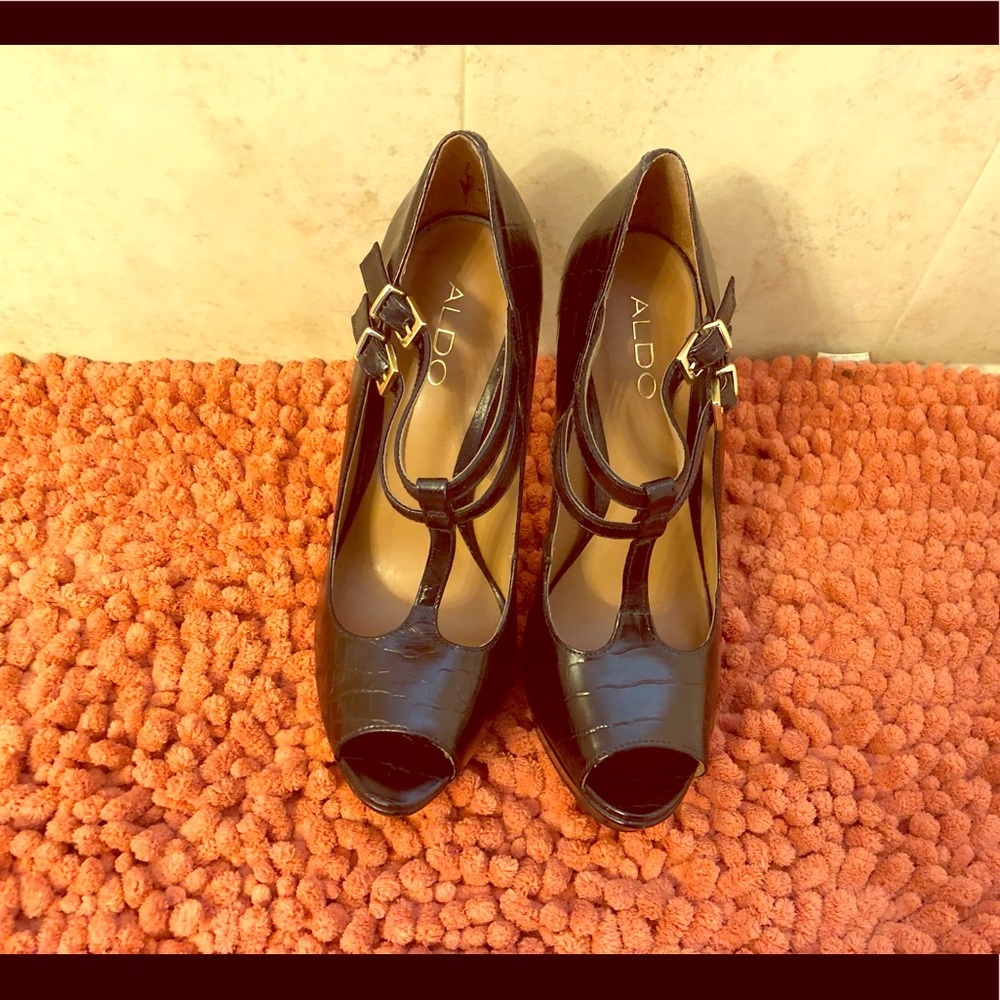 ALDO black open toe heels